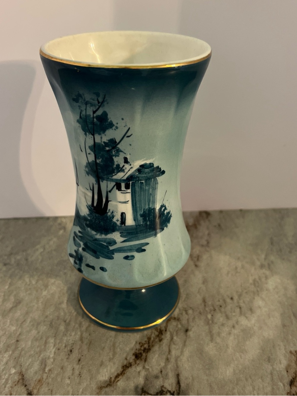 Vintage Blue Ceramic Decorative Vase Nautical with Gold Trim Made in Portugal - Picture 2 of 9
